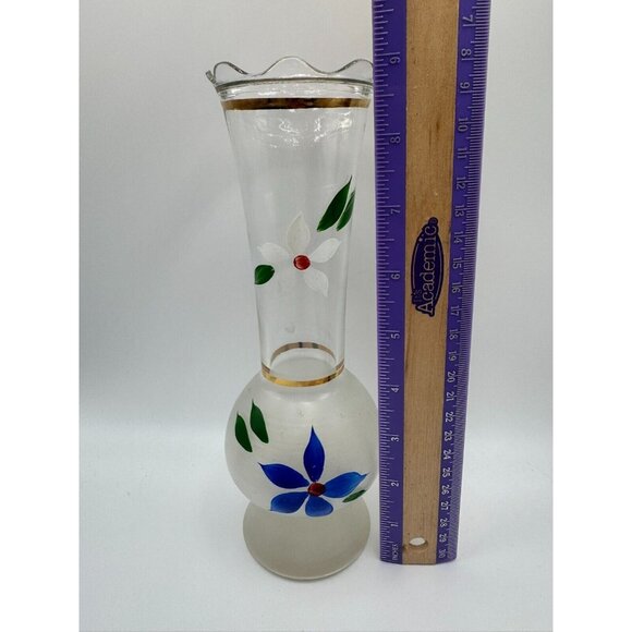 Bartlett Collins Frosted Hand Painted Gay Fad Vase 9"H x 3"Diam. Blue & white - Picture 2 of 8